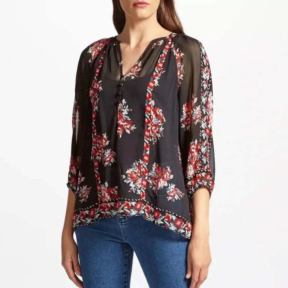 JOIE EUC Gloria F Floral Print Silk Blouse Top - Picture 1 of 10